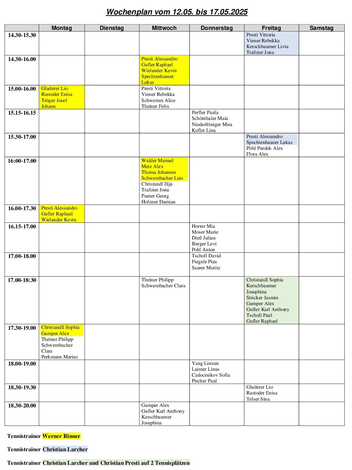 Wochenplan vom 12.05.2025 bis 17.05.2025 HP