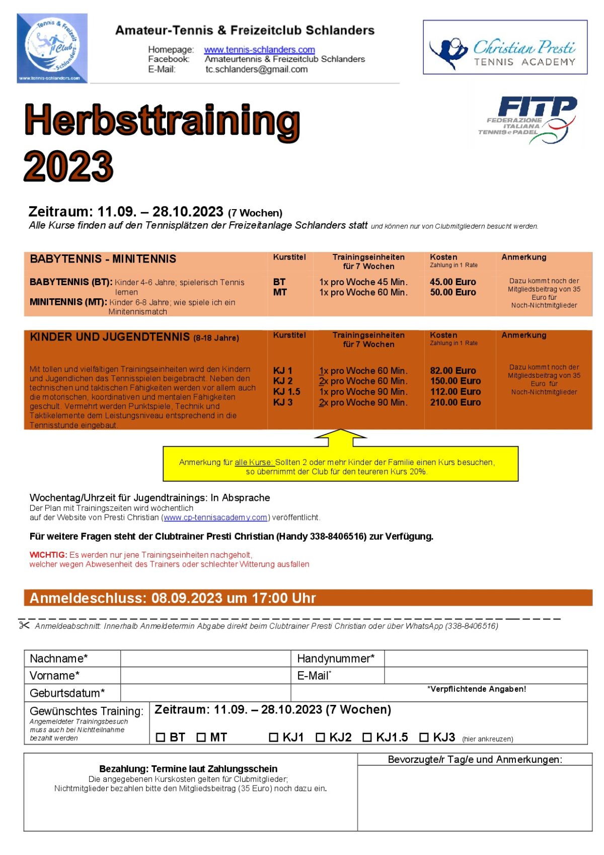 Flyer Herbsttraining 2023