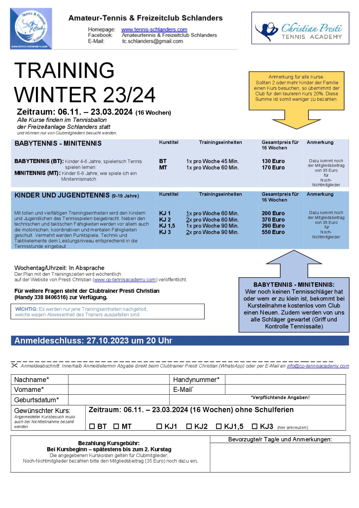 Flyer Winterttraining 2023-24