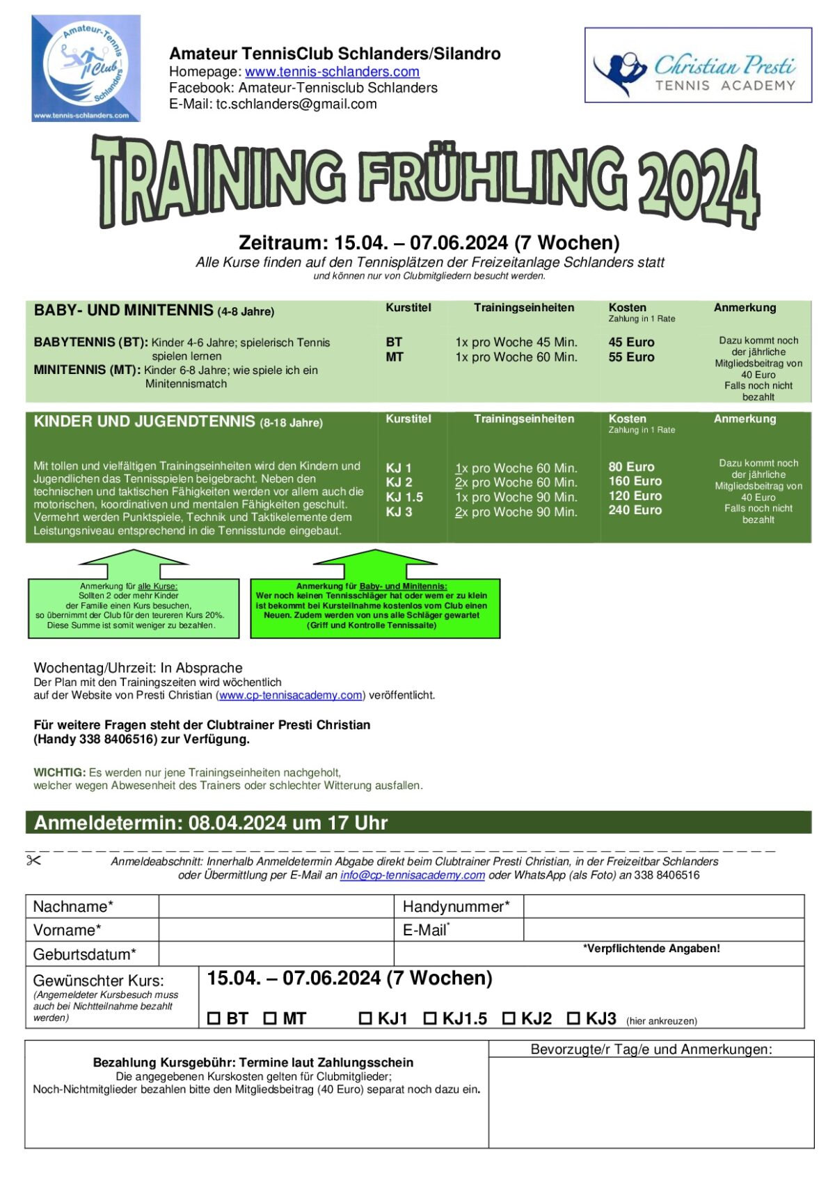 Flyer Frühlingstraining 2024